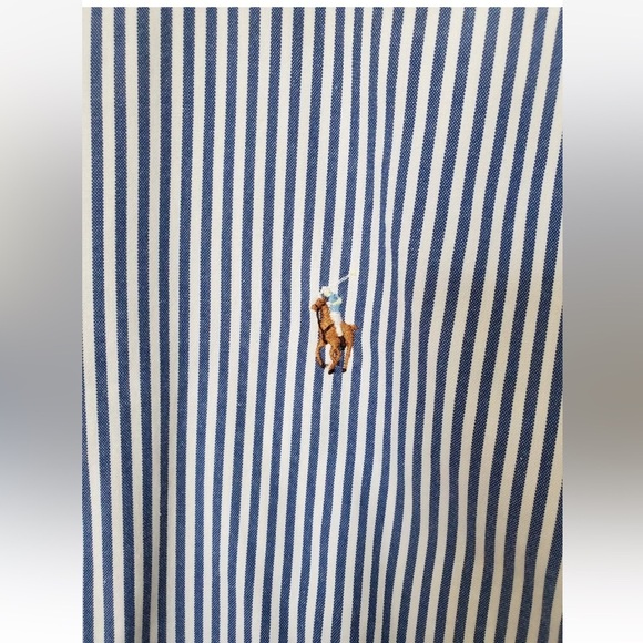 Ralph Lauren Yarmouth Striped Oxford Shirt Blue White 100% Cotton Sz 15 1/2-33 - Picture 3 of 8